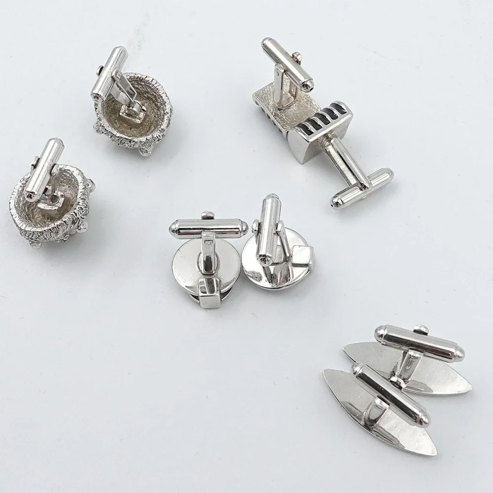 VTG Cufflinks Curated Lot Silver Tone 4 Pairs Modernist Brutalist Dome MCM